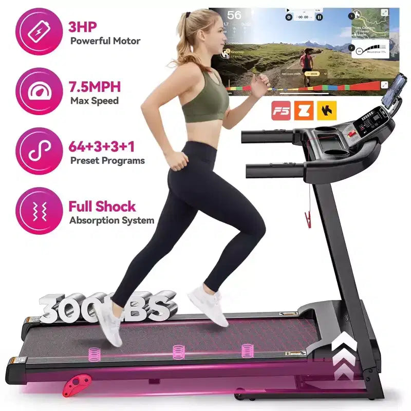 Tapis de course 3CV pour la maison avec inclinaison de 9% - Vitesse max. 12 km/h, capacité de 136 kg, haut-parleur Bluetooth, tapis de course pour la maison et le bureau pour la course, le jogging et la marche