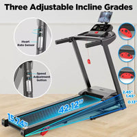 Tapis de course 3CV pour la maison avec inclinaison de 9% - Vitesse max. 12 km/h, capacité de 136 kg, haut-parleur Bluetooth, tapis de course pour la maison et le bureau pour la course, le jogging et la marche