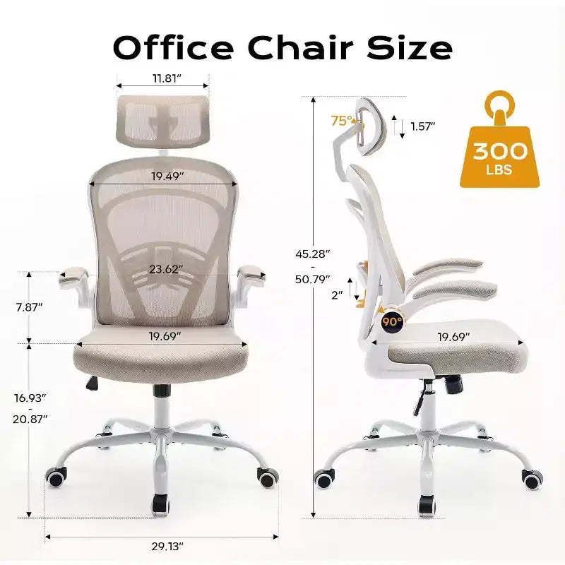 Chaise de bureau ergonomique, chaise de bureau d'ordinateur confortable avec accoudoirs relevables, soutien lombaire confortable, chaises gaming pour chambre, étude, étudiant, large assise