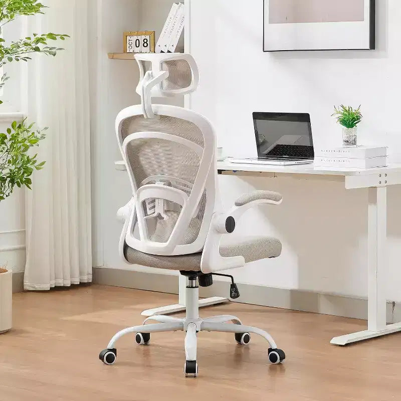 Chaise de bureau ergonomique, chaise de bureau d'ordinateur confortable avec accoudoirs relevables, soutien lombaire confortable, chaises gaming pour chambre, étude, étudiant, large assise