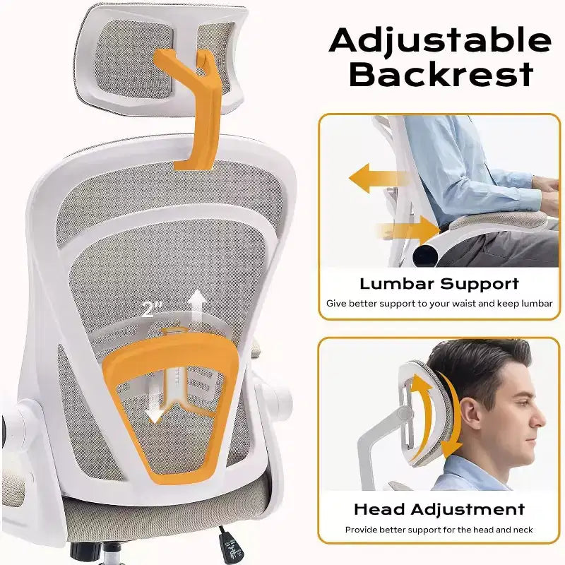 Chaise de bureau ergonomique, chaise de bureau d'ordinateur confortable avec accoudoirs relevables, soutien lombaire confortable, chaises gaming pour chambre, étude, étudiant, large assise