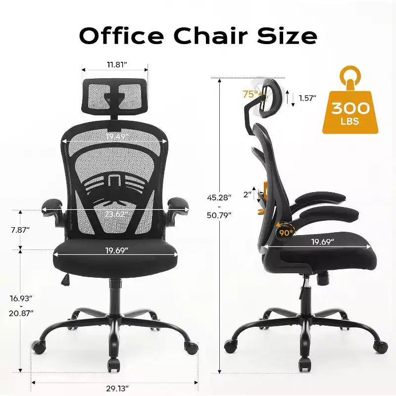 Chaise de bureau ergonomique, chaise de bureau d'ordinateur confortable avec accoudoirs relevables, soutien lombaire confortable, chaises gaming pour chambre, étude, étudiant, large assise