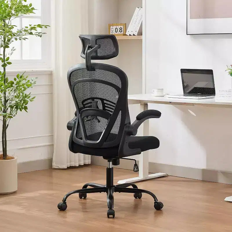 Chaise de bureau ergonomique, chaise de bureau d'ordinateur confortable avec accoudoirs relevables, soutien lombaire confortable, chaises gaming pour chambre, étude, étudiant, large assise