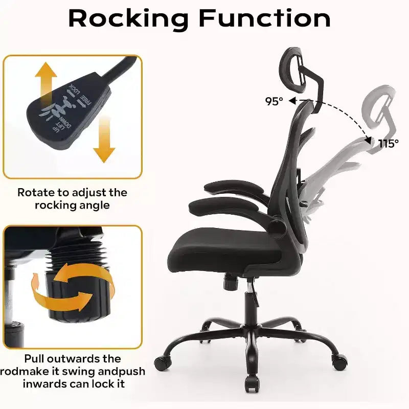 Chaise de bureau ergonomique, chaise de bureau d'ordinateur confortable avec accoudoirs relevables, soutien lombaire confortable, chaises gaming pour chambre, étude, étudiant, large assise