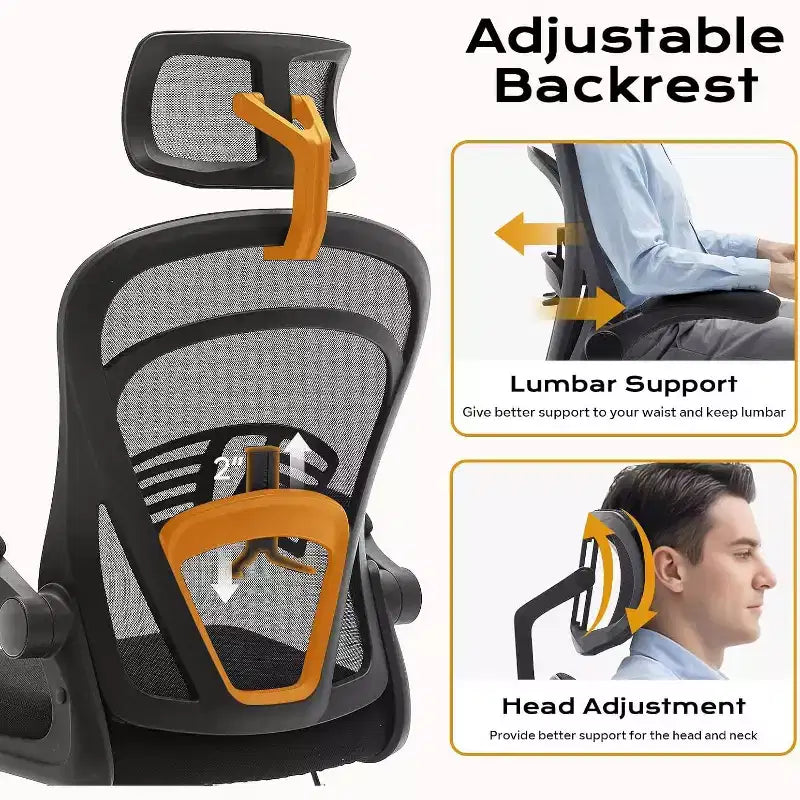 Chaise de bureau ergonomique, chaise de bureau d'ordinateur confortable avec accoudoirs relevables, soutien lombaire confortable, chaises gaming pour chambre, étude, étudiant, large assise