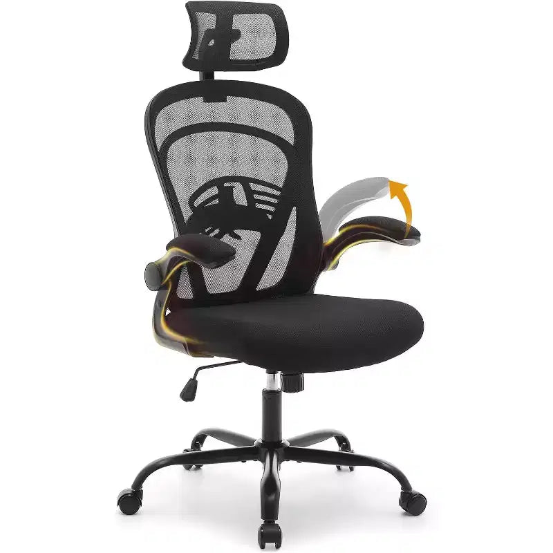 Chaise de bureau ergonomique, chaise de bureau d'ordinateur confortable avec accoudoirs relevables, soutien lombaire confortable, chaises gaming pour chambre, étude, étudiant, large assise