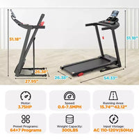 Tapis de course électrique pliable 3.75 CV pour la maison avec inclinaison et application, vitesse de 12 km/h, 136 kg, haut-parleurs Bluetooth Hifi, tapis de course pliable pour la marche et la course