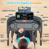 Tapis de course électrique pliable 3.75 CV pour la maison avec inclinaison et application, vitesse de 12 km/h, 136 kg, haut-parleurs Bluetooth Hifi, tapis de course pliable pour la marche et la course