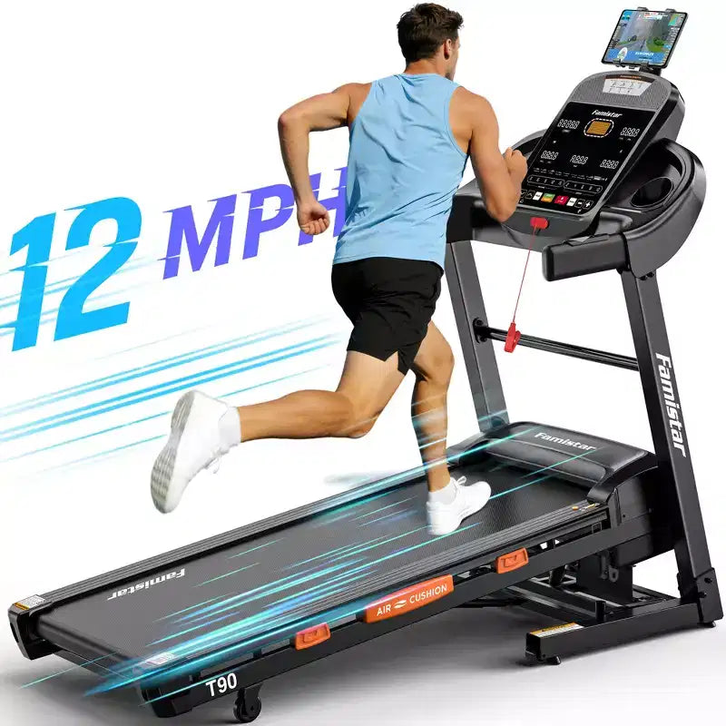 Tapis de course pliable intelligent avec suivi des pas, inclinaison automatique à 20 niveaux, 0,6 à 12 mph, double moteur silencieux, écran LED pour usage domestique