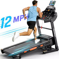 Tapis de course pliable intelligent avec suivi des pas, inclinaison automatique à 20 niveaux, 0,6 à 12 mph, double moteur silencieux, écran LED pour usage domestique