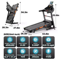 Tapis de course pliable intelligent avec suivi des pas, inclinaison automatique à 20 niveaux, 0,6 à 12 mph, double moteur silencieux, écran LED pour usage domestique