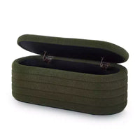 Banc ottoman de rangement ovale moderne Okak avec charnière de sécurité, banc rembourré pour entrée, banc de bout de lit pour salon, entrée