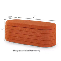 Banc ottoman de rangement ovale moderne Okak avec charnière de sécurité, banc rembourré pour entrée, banc de bout de lit pour salon, entrée