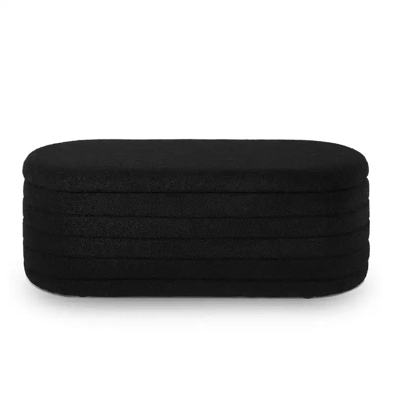 Banc ottoman de rangement ovale moderne Okak avec charnière de sécurité, banc rembourré pour entrée, banc de bout de lit pour salon, entrée