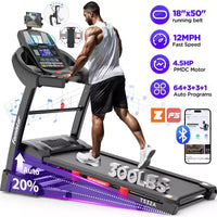 Déstockage Tapis de Course : Tapis de Course Électrique Portable avec Poignées, Inclinaison Automatique 20%, Moteur 4.5 CV, Application Bluetooth pour Maison/Bureau, Machine de Marche et Course