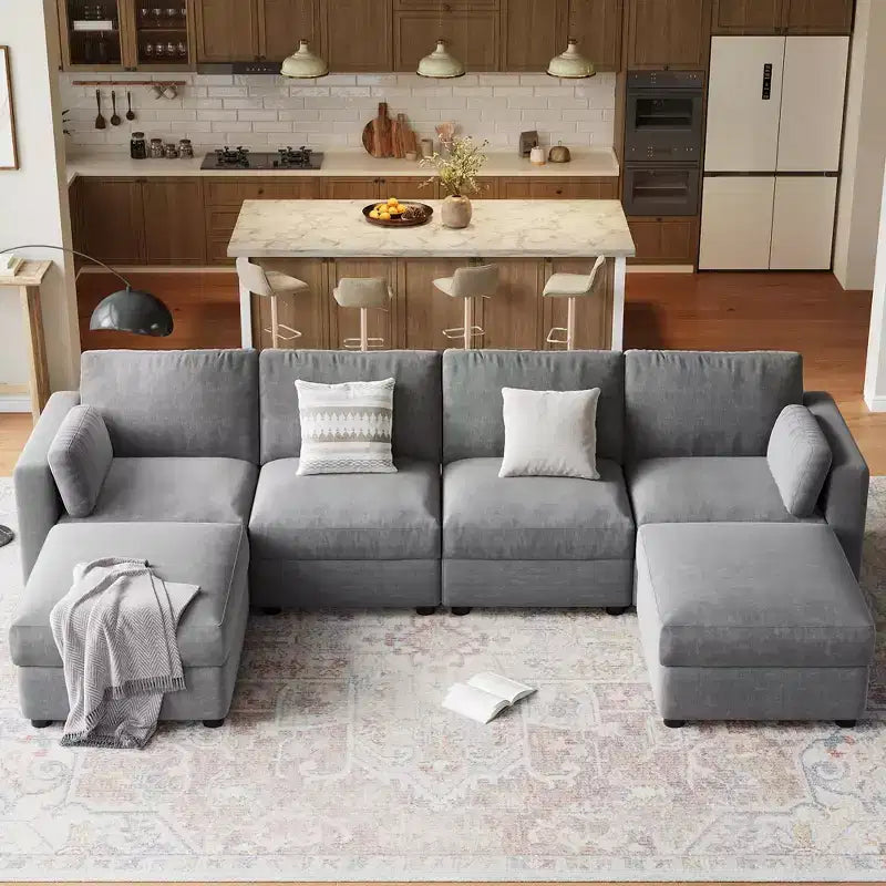 Canapé modulable surdimensionné, canapé d'angle 4/6 places, canapé en forme de U de 264 cm (104 po) / 345 cm (136 po) avec pouf mobile, canapé modulable convertible pour salon
