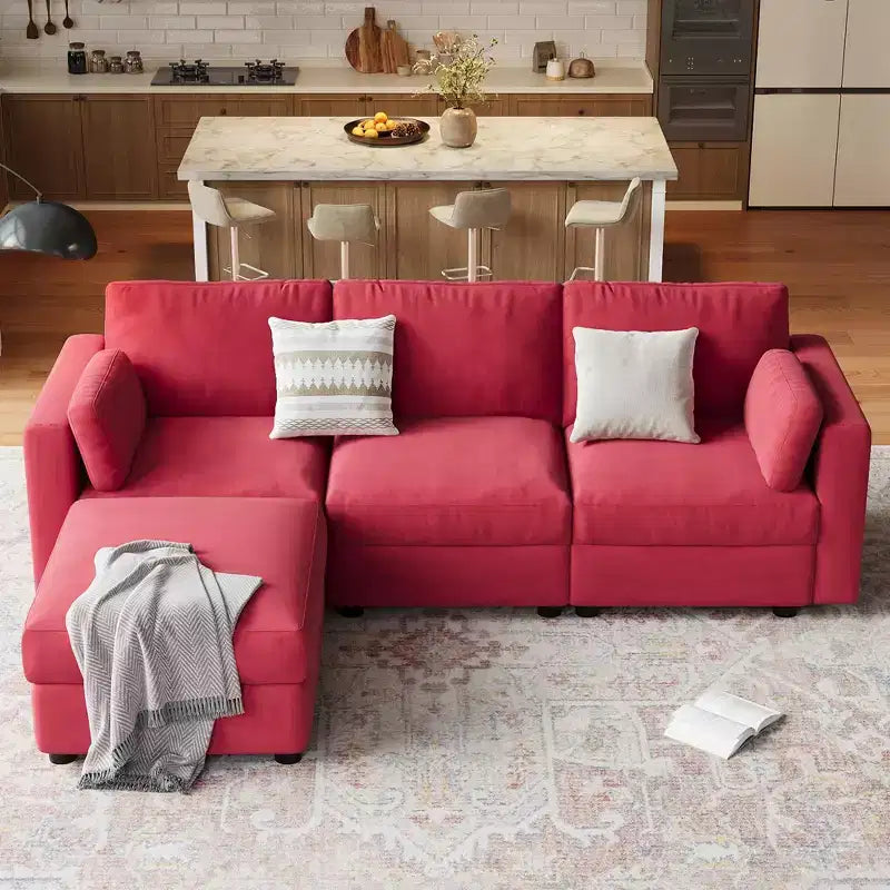Canapé modulable surdimensionné, canapé d'angle 4/6 places, canapé en forme de U de 264 cm (104 po) / 345 cm (136 po) avec pouf mobile, canapé modulable convertible pour salon