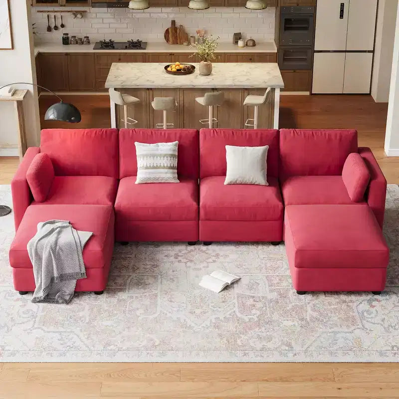 Canapé modulable surdimensionné, canapé d'angle 4/6 places, canapé en forme de U de 264 cm (104 po) / 345 cm (136 po) avec pouf mobile, canapé modulable convertible pour salon