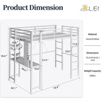 Lit mezzanine Celebalcony avec bureau et étagères de rangement, cadre avec 2 échelles latérales pour enfants, adolescents et adultes, conception peu encombrante et anti-basculement, noir