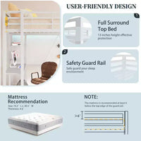 Lit mezzanine Celebalcony avec bureau et étagères de rangement, cadre avec 2 échelles latérales pour enfants, adolescents et adultes, conception peu encombrante et anti-basculement, noir