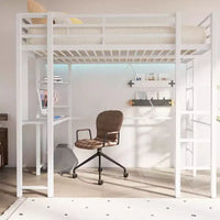 Lit mezzanine Celebalcony avec bureau et étagères de rangement, cadre avec 2 échelles latérales pour enfants, adolescents et adultes, conception peu encombrante et anti-basculement, noir