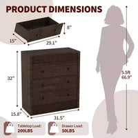 COZONY Commode 3/5 tiroirs, meuble de rangement large cannelé en bois avec tiroirs à glissement fluide, table de nuit moderne en bois