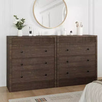COZONY Commode 3/5 tiroirs, meuble de rangement large cannelé en bois avec tiroirs à glissement fluide, table de nuit moderne en bois