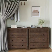 COZONY Commode 3/5 tiroirs, meuble de rangement large cannelé en bois avec tiroirs à glissement fluide, table de nuit moderne en bois