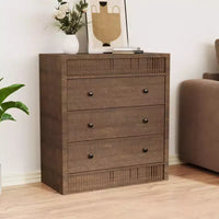 COZONY Commode 3/5 tiroirs, meuble de rangement large cannelé en bois avec tiroirs à glissement fluide, table de nuit moderne en bois
