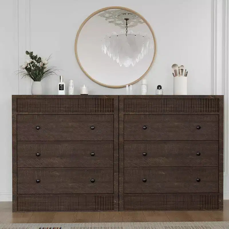 COZONY Commode 3/5 tiroirs, meuble de rangement large cannelé en bois avec tiroirs à glissement fluide, table de nuit moderne en bois
