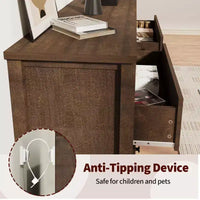 COZONY Commode 3/5 tiroirs, meuble de rangement large cannelé en bois avec tiroirs à glissement fluide, table de nuit moderne en bois