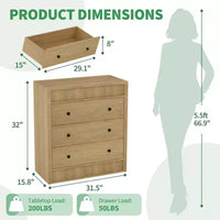 COZONY Commode 3/5 tiroirs, meuble de rangement large cannelé en bois avec tiroirs à glissement fluide, table de nuit moderne en bois