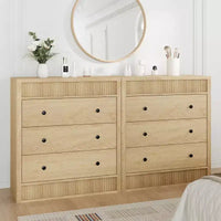 COZONY Commode 3/5 tiroirs, meuble de rangement large cannelé en bois avec tiroirs à glissement fluide, table de nuit moderne en bois