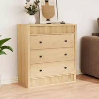 COZONY Commode 3/5 tiroirs, meuble de rangement large cannelé en bois avec tiroirs à glissement fluide, table de nuit moderne en bois