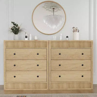 COZONY Commode 3/5 tiroirs, meuble de rangement large cannelé en bois avec tiroirs à glissement fluide, table de nuit moderne en bois