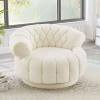 Modern Swivel Accent Chair with Thick Cushioning, Chenille Round Club Chair, 360 Rotating Barrel Chair for Living Room or Apartment-Panipeachy