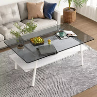 Table basse rectangulaireTable basse en verre avec plateau en verre trempé, pieds en métal, table transparente moderne pour salon, appartement ou maison
