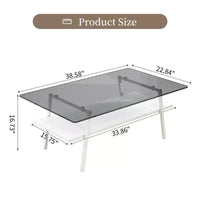 Table basse rectangulaireTable basse en verre avec plateau en verre trempé, pieds en métal, table transparente moderne pour salon, appartement ou maison