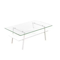Table basse rectangulaireTable basse en verre avec plateau en verre trempé, pieds en métal, table transparente moderne pour salon, appartement ou maison
