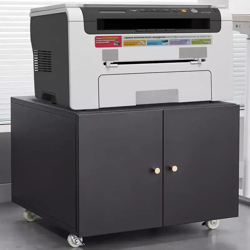 COZONY Printer Stand with Storage, 3D Heavy Duty Printer Table, Adjustable Shelf, Double-Door, on Wheels, Metal Fax Machine Table for Home Office