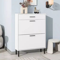 Meuble à chaussures TUYOHW avec 2 tiroirs basculants, Organisateur de rangement autonome pour entrée avec pieds en métal et tiroir supérieur, Blanc