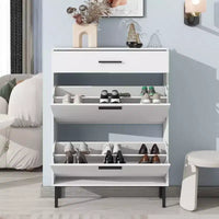Meuble à chaussures TUYOHW avec 2 tiroirs basculants, Organisateur de rangement autonome pour entrée avec pieds en métal et tiroir supérieur, Blanc