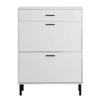 Meuble à chaussures TUYOHW avec 2 tiroirs basculants, Organisateur de rangement autonome pour entrée avec pieds en métal et tiroir supérieur, Blanc