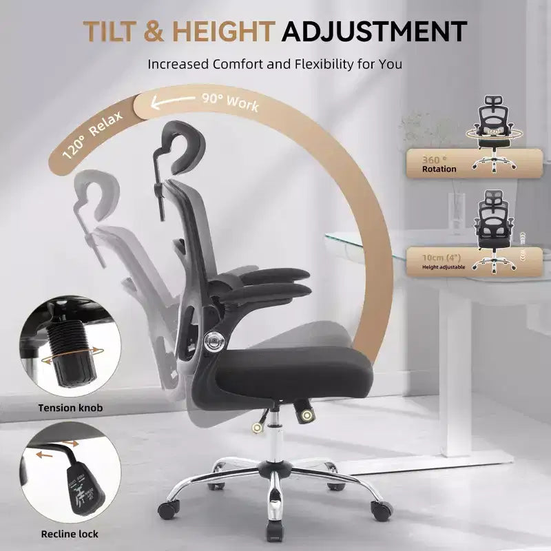 Chaise de bureau ergonomique Chaise de bureau à dossier haut en maille avec appui-tête réglable et roulettes Chaise pivotante pour la maison/le bureau/la salle de jeux