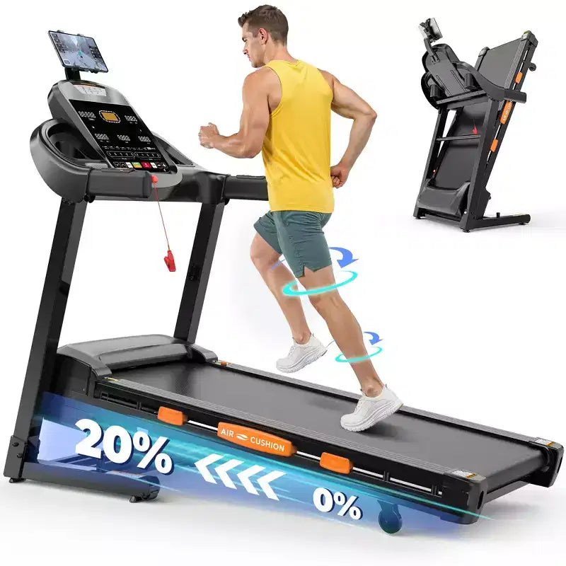 Tapis de course 5.0 CV avec inclinaison 20 %, capacité 180 kg, pliable pour la maison, vitesse maximale 19 km/h, 105 programmes, absorption des chocs