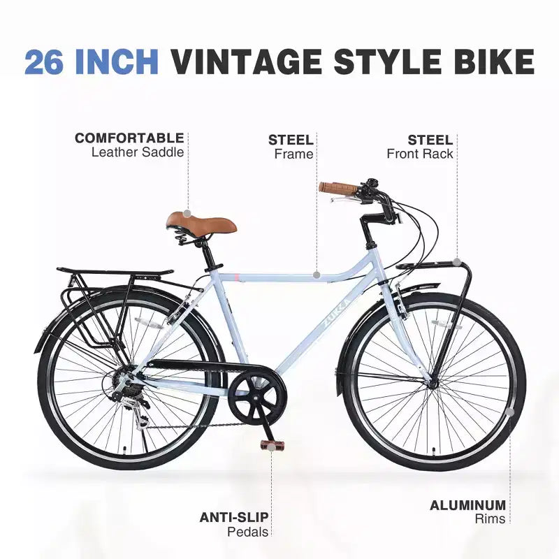 Vélo Cruiser Vintage 24/26 pouces pour hommes et femmes, vélo de ville monocycle/7 vitesses avec porte-bagages arrière, plusieurs couleurs