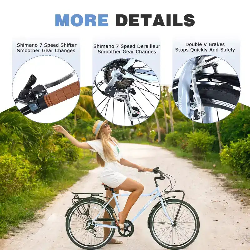 Vélo Cruiser Vintage 24/26 pouces pour hommes et femmes, vélo de ville monocycle/7 vitesses avec porte-bagages arrière, plusieurs couleurs