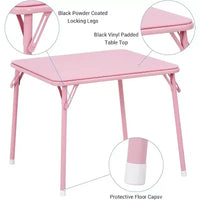 Acekool Table de jeu pliante en métal avec 4 chaises, chaises pliantes rembourrées roses avec coussin et cadre en acier, table carrée pliable pour salle à manger