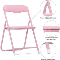 Acekool Table de jeu pliante en métal avec 4 chaises, chaises pliantes rembourrées roses avec coussin et cadre en acier, table carrée pliable pour salle à manger