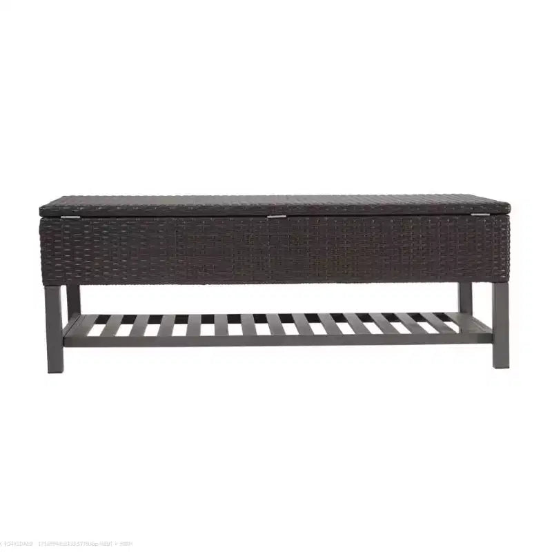Banc de rangement en rotin brun, spacieux, pour entrée et terrasse